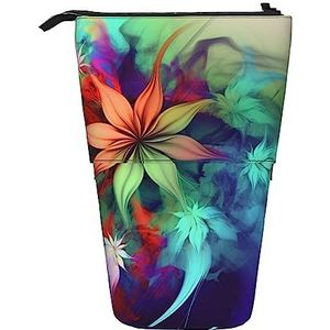 Abstracte Bloemen Etui Telescopische Make-up Tas Pop Up Office Organizer Box Staande Pen Houder Cosmetica Tas met Ritssluiting, Zwart, Eén maat, Munten Pouch