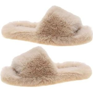 XHYDDLKJ Open teen slippers voor meisjes warme vrouwen donzige indoor pantoffels zachte open teen pluche pantoffels pantoffels thermisch traagschuim voor herfst winter, Kaki, 35 EU