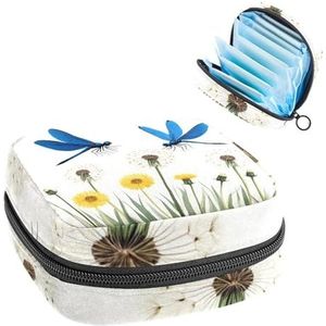 Flying Blue Libellen met pluizige paardebloemen maandverband opbergtas, grote menstruatiecup zakje met rits, menstruatiepads tas winkel inlegkruisjes tampons voor meisjes vrouwen