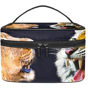 Animal King Tiger Lion Makeup Organizer Bag, Travel Makeup Bag Organizer Case Draagbare Cosmetische Tas voor Vrouwen en Meisjes Toiletartikelen, Meerkleurig, 22.5x15x13.8cm/8.9x5.9x5.4in