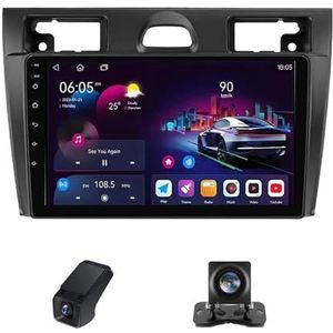 Autoradio,Android 13 geldt voor Ford Fiesta Mk VI 5 Mk5 2002-2008 9 inch HD touchscreen autoradio met draadloze Carplay Android Auto GPS Bluetooth stuurbediening Achteruitrijcamera(NF-7)