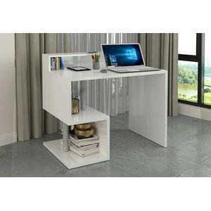 Dmora Silvio Lineair bureau met planken, multifunctioneel bureau met opzetstuk, 100 x 50 x 93 cm, wit