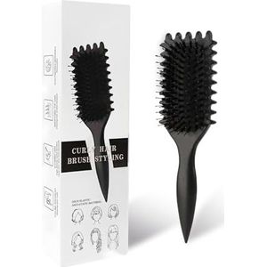 Curl Defining Brush, Curl Define Stylingborstel, haarborstel voor het kammen en vormgeven van krullen voor mannen en vrouwen om trekken te verminderen, nylon haren, krulverbetering, unisex (zwart, 24