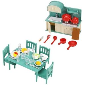 Mini House Miniatures Plastics Poppenhuis Meubels Slaapkamer Set met Hoog Laag Bed, Dressoir, Bureau en Hanger voor Huis Decoratieve Ornamenten B