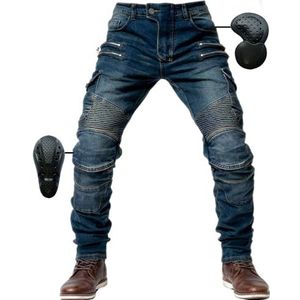 Shuojia Motorbroek, voor heren, met beschermers, 4 x beschermende pads, blauw, XXL