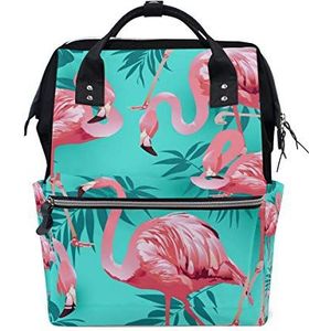 Jeansame Mummy Rugzak School Tas Laptop Reizen Tassen Casual Tas Dagtas voor Kids Jongens Meisjes Vrouwen Mannen Tropische Flamingo Palm Boom Bladeren Vogels Zomer