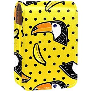Make-up Lipstick Case voor Buiten Toecan Vogels Banaan Geel Dot Patroon Draagbare Lippenstift Organizer met Spiegel Dames Mini Make-up Tas Neemt Tot 3 Lippenstift