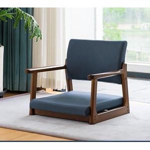 FZDZ Japanse massief houten tatami-stoel zonder poten met armleuningen rugleuning vloerstoel comfortabel kussen lage kruk geschikt voor raam, kantoor, thuis (I)