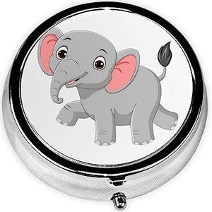 Leuke Cartoon Baby Olifant Gedrukt Pil Organizer Pil Doos Pil Case Draagbaar voor Portemonnee Pocket Ronde Metalen Pil Houder Organizer voor Dagelijkse Geneeskunde