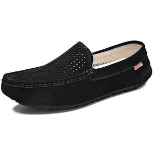 Loafers for heren, ronde neus, ademend suède vamp-rijschoenen, antislip, flexibele antislip, mode-instappers(Color:Black,Size:39 EU)