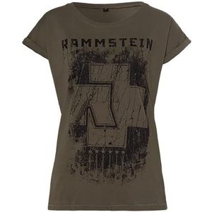 Rammstein Dames Dames Girlie Shirt 6 Harten Olive, Officiële Band Merchandise Fan Shirt Zwart met Front en Back Print, olijf, S