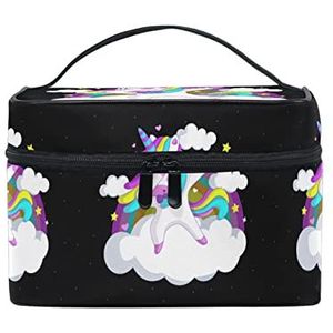 Schattige regenboog geschenk eenhoorn paard make-up tas voor vrouwen cosmetische tassen toilettas trein koffer