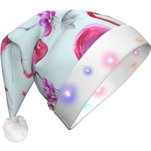 TyEdee Roze Flamingo's print Kerstman Hoed, LED Lights Kerst Hoed, Familie Unisex Kerst Decor Hoed, Grappige Kerstman Hoed