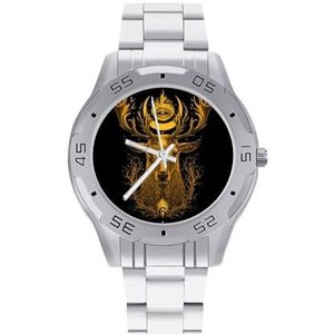Whitetail Herten Hoofd Met Mystieke Symbolen Mannen Zakelijke Horloges Legering Analoge Quartz Horloge Mode Horloges