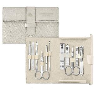 Nagelknipperset Manicureset Professionele 11-in-1 nagelknipperset, manicureset van koolstofstaal met PU-leren etui, nagelverzorgingsset for dames Pedicurehulpmiddelen voor voeten (Color : Beige)