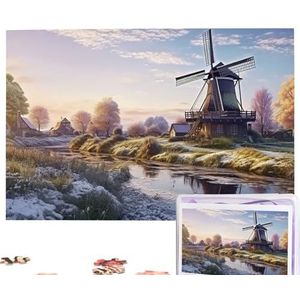 Landschap met een traditionele windmolen puzzels gepersonaliseerde puzzel 1000 stukjes legpuzzels van foto's foto puzzel voor volwassenen familie (74,9 cm x 50 cm)