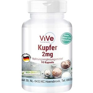 Koper 2 mg - 90 capsules koperbisglycinaat - veganistisch - essentieel sporenelement | Kwaliteit uit Duitsland van ViVe Supplements