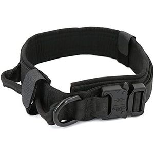 Hondenhalsband Verstelbare tactische halsband en riem Set Bedieningshendel Trainingshalsband voor kleine grote hond-zwarte halsband, XL