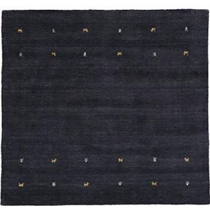 carpetfine Wollen Vloerkleed Gabbeh Uni vierkant Zwart 60x60 cm | Modern tapijt voor woonkamer en slaapkamer