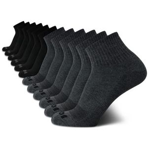 AND1 Heren Quarter Sokken - 12 Pack Gewatteerde Atletische Enkelsokken voor Heren - Performance Stretch Heren Sportsokken (6-12,5), Zwart/Grijs, 37.5-46.5 EU