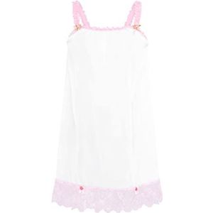Satini Lingerie Flinterdun Sissy Babydoll Ruche Frilly Kant Slip Nachtkleding (Wit - Babyroze, L)