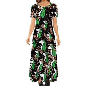 Vegan Eenhoorn Dames Zomer Casual Korte Mouw Maxi Jurk Ronde Hals Gedrukt Lange Jurken 3XL