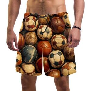 Heren Board Shorts, Veel Vintage Oude Voetbal Sneldrogende Badmode Strand Vakantie Party Bermuda Zwemmen Grote Broek, Veel Vintage Oude Voetbal, L