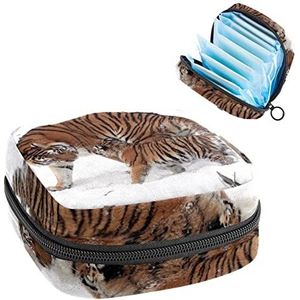 Tigher Print Periode Pouch Draagbaar,Tampon Opbergtas voor Maandverband, Meerkleurig, 4.7x6.6x6.6 in/12x17x17 cm