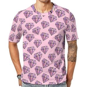 Roze diamantpatroon heren korte mouw grafisch T-shirt ronde hals print casual T-shirt tops 2XL