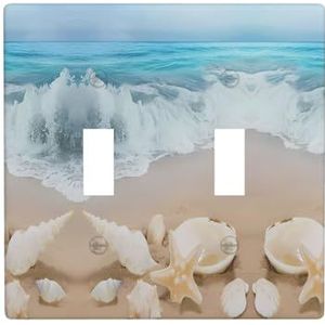 ZhaoYuGoods Strand Seashell Zeester Print Muurplaat, Dubbele Toggle Lichtschakelaar Outlet Cover 2-Gang 11,4 cm x 11,4 cm, PC Decoratieve Voorplaat voor Thuis & Kantoor