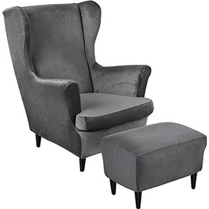 Velvet Wingback Chair Slipcover and Footstool Cover Stretch 2 Pieces Wing Chair Cover Set Ottoman Slipcover en 1 Piece Rectangle Storage Stool Covers Armchair Covers with Elastic Bottom (Color : #7)