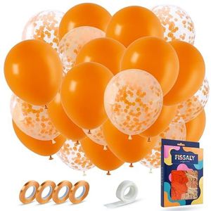 Fissaly® 40 stuks Oranje Helium Ballonnen met Lint – Verjaardag Versiering Decoratie – Koningsdag - Papieren Confetti – Latex