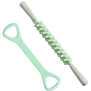 Yoga Massage Stick Wolf Tooth Stick Massage Roller Kuitspier Ontspanning Artefact Roller Rolling Dij Luangya Stick (Size : Green+tensioner)