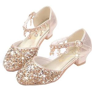 LOBTY Meisjes Hoge Hak Schoenen Kind Ballerina's Prinses Glitter Feest Huwelijkscadeau Vakantie Schoenen Halloween Kerst Verjaardag Fancy Dress voor Cadeau gouden 27