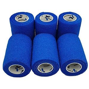 PintoMed blauw uitgerekt samenhangend verband 6 rollen x 7,5 cm x 4,5 m zelfklevend flexibel professionele kwaliteit eerste hulp sportverbanden - pak van 6