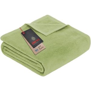 Ibena Knuffeldeken XXL Porto 3560 / sprei groen / wollen deken 220 x 240 cm, pluizig zacht en aangenaam warm, katoenmix in uitstekende kwaliteit, maten