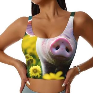 Bloem Varken Print Comfortabele Vrouwen Sport Vest Yoga Workout Vest Voor Vrouwen Lichtgewicht Zomer, Zwart, S