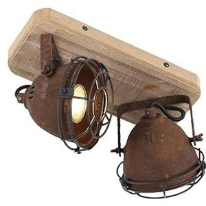 QAZQA - Industrieel | Industrie spot roestbruin met hout kantelbaar 2-lichts - Gina | Woonkamer | Slaapkamer | Keuken - Staal Langwerpig - GU10 Geschikt voor LED - Max. 2 x 25 Watt