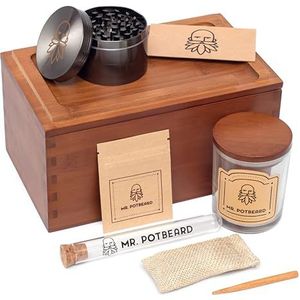 Stash Box Kit gemaakt van bamboe gedroogde kruiden opslag accessoires set met grinder, geurabsorber incl. 2 luchtdichte containers, stopgereedschap en dienblad