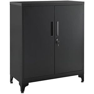 SONGMICS archiefkast, multifunctionele kast, kantoorkast met 2 deuren, afsluitbare kast, opbergkast van staal, voor studeerkamer, woonkamer, zwart OMC013B01