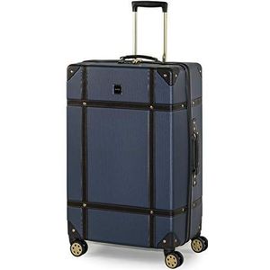 Rock Vintage koffer retro 8 wiel spinner bagage, marineblauw, L
