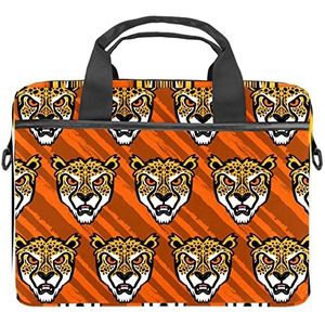 Oranje Strepen Cheetah Laptop Schouder Messenger Bag Crossbody Aktetas Messenger Sleeve voor 13 13.3 14.5 Inch Laptop Tablet Beschermen Tote Bag Case, Meerkleurig, 11x14.5x1.2in /28x36.8x3 cm