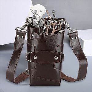 Schaartas van leer, kappersschaarholster, gereedschapstas for kappers(Brown)