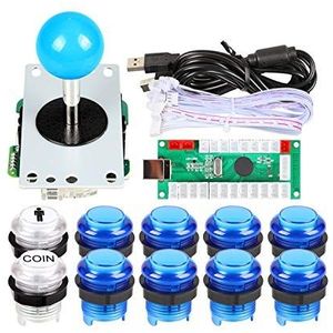 EG STARTS 1 Arcade USB-encoder voor pc-games, blauwe stick controller + 10 x led-verlichte toetsen voor Arcade Joystick Kit DIY onderdelen Mame Raspberry Pi