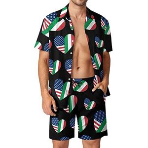Love Being Italiaans-Amerikaanse heren 2 stuks Hawaiiaanse sets losse pasvorm shirts en shorts met korte mouwen en shorts strandoutfits S