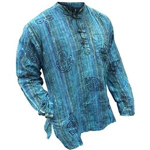 SHOPOHOLIC FASHION Unisex Stonewashed gestreepte lichtgewicht hippie opa, Turkoois, XL