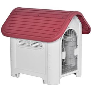 PawHut hondenhok buiten hondenhok met dakraam poort schuilplaats voor kleine honden luchtcirculatie metaal PP rood + lichtgrijs 59 x 75 x 66 cm