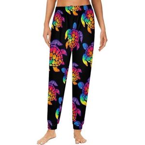 Tie Dye Sea Turtle Damespyjama, loungebroek, elastische tailleband, nachtkleding, broekje, print