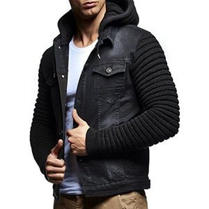Leif Nelson LN5240 Denim jas voor heren, met gebreide mouwen, Zwart, M