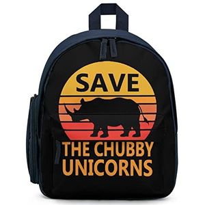 Save The Chubby Unicorns Rugzak Gedrukt Laptop Rugzak Schoudertas Causale Reizen Dagrugzak voor Mannen Vrouwen Blauwe Stijl